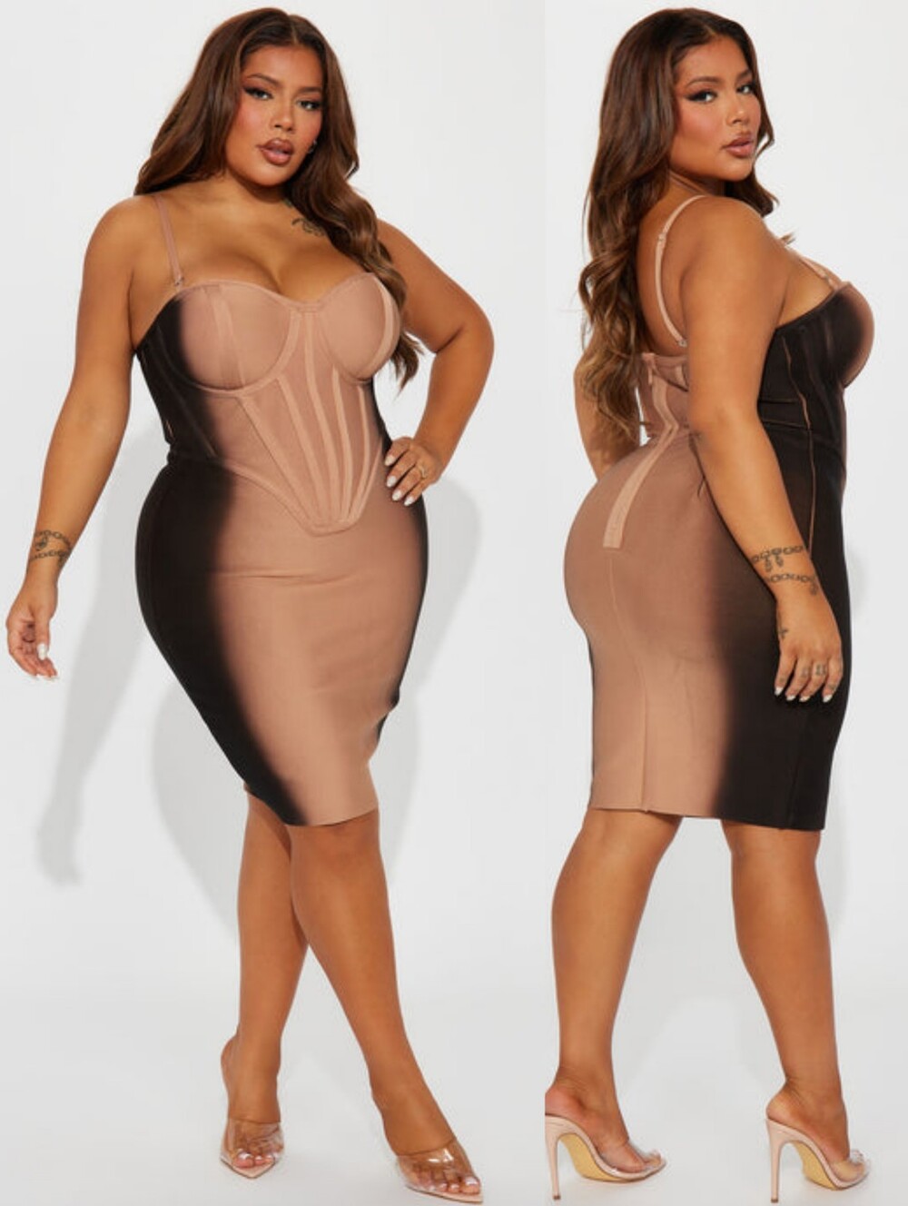 FASHION NOVA | Fade Away Bandage Mini Dress - Brown/combo